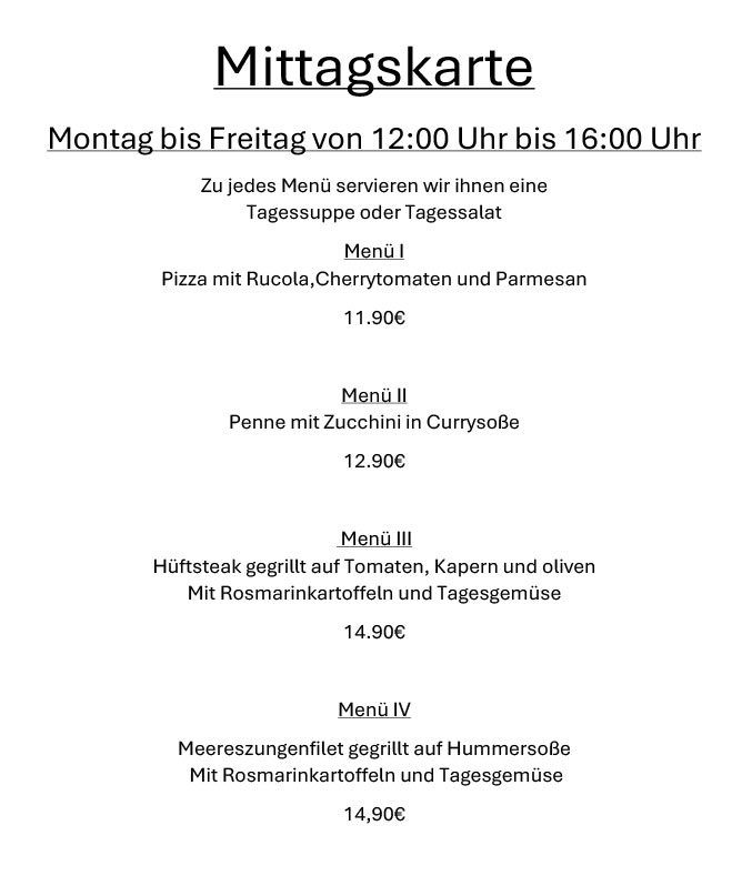 Ristorante Avellino Berlin - Pankow Mittagskarte