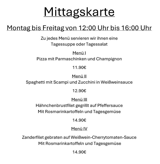 Ristorante Avellino Berlin - Pankow Mittagskarte