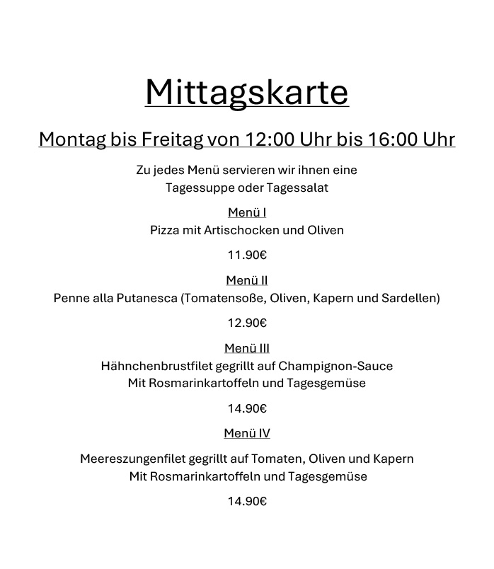 Ristorante Avellino Berlin - Pankow Mittagskarte