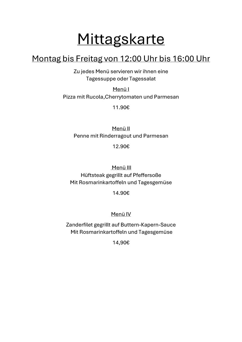 Ristorante Avellino Berlin - Pankow Mittagskarte
