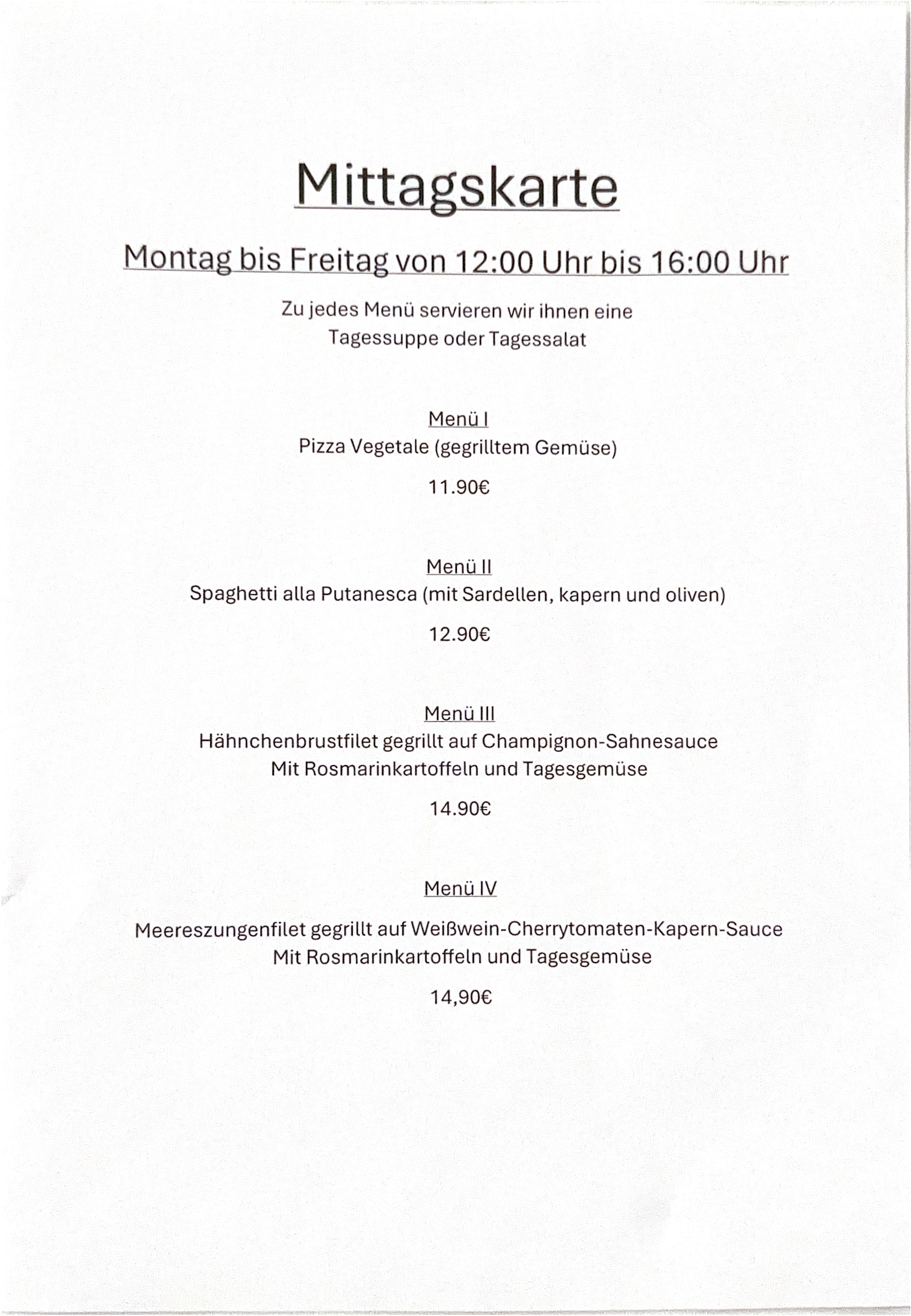 Ristorante Avellino Berlin - Pankow Mittagskarte