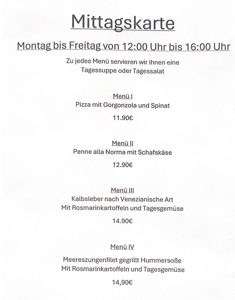 Ristorante Avellino Berlin - Pankow Mittagskarte
