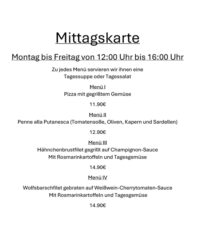 Ristorante Avellino Berlin - Pankow Mittagskarte