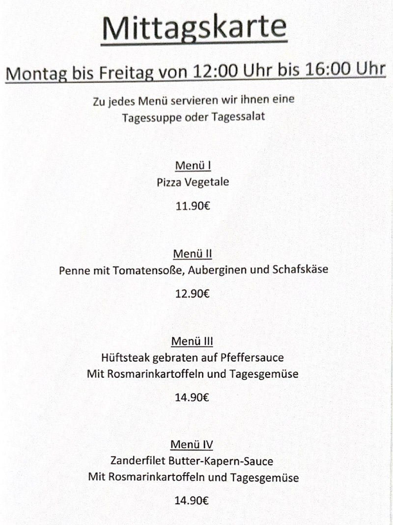 Ristorante Avellino Berlin - Pankow Mittagskarte